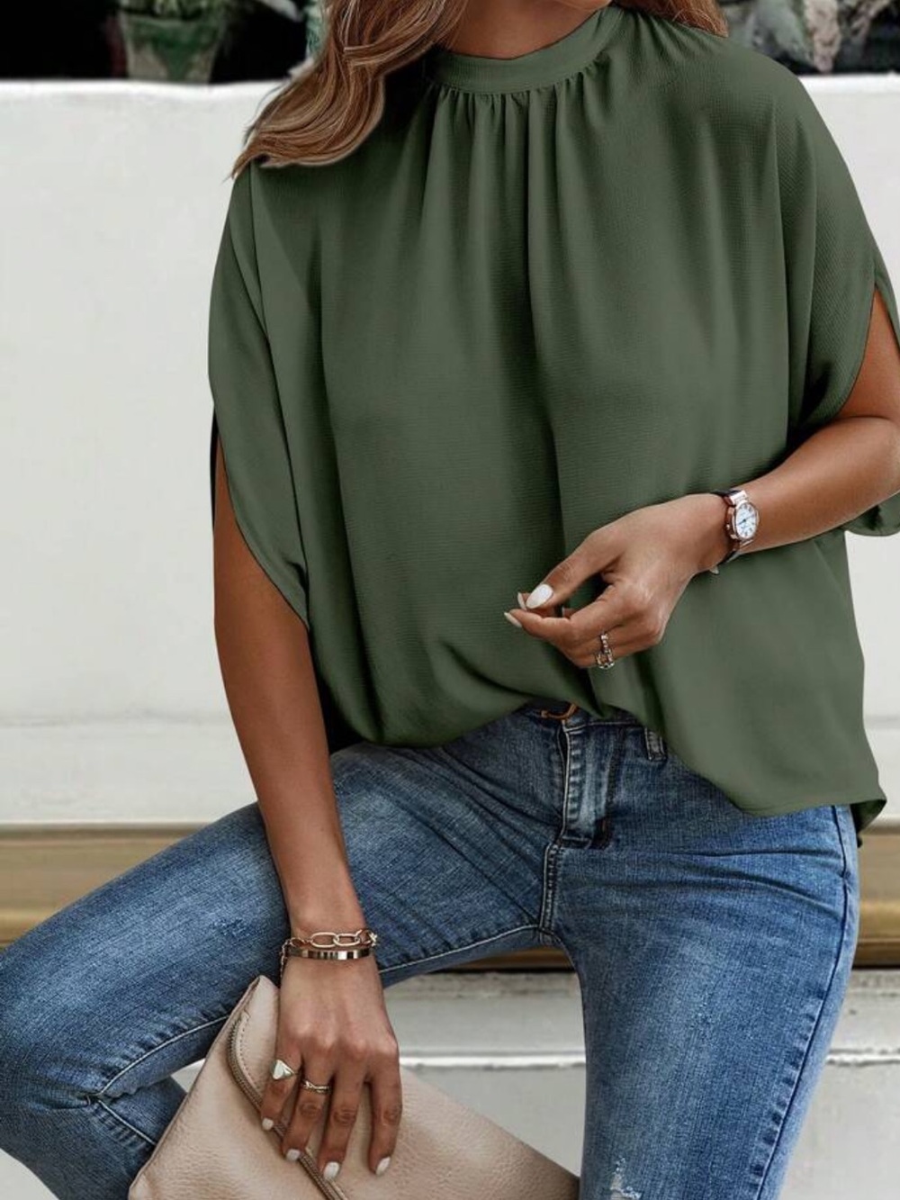 Elegant Green Women's Blouse - Classic Tunic Top